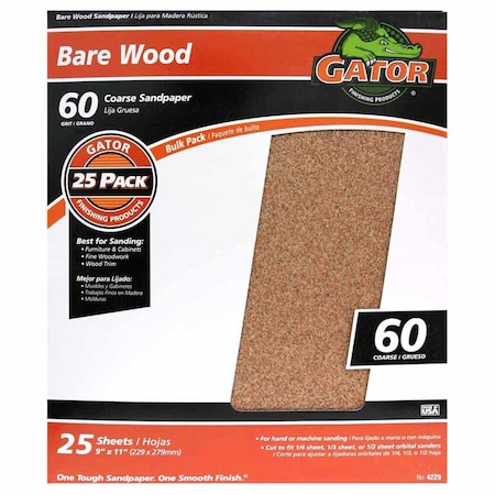 Gator Grit Gator 11 in. L X 9 in. W 60 Grit Aluminum Oxide Sanding Sheet 1 pk 3278